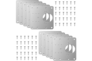 LECTNORE 10 Pcs Hinge Repair Plates Kit, Stainless Steel Door Hinge Mounting Plates with Holes and 60 Screws for Kitchen Cupboards and Cabinets