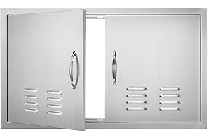 VEVOR Porta di accesso per barbecue da cucina all'aperto, doppia porta verticale in acciaio inox con maniglie e prese d'aria, 91 cm di larghezza x 53 cm di altezza, per barbecue Island, stazione di
