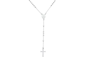 Bling Jewelry Chapelet de prière délicat simple croix avec perles rondes de 2MM en forme de cœur Sainte Mère Vierge Marie pour femmes adolescentes en acier inoxydable ton argenté chrétien religieux.