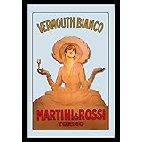 Martini - Vermouth Bianco - Specchio stampato con cornice in plastica effetto legno, 20 x 30 cm