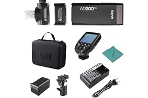 ‎GODOX Godox AD200Pro Bezprzewodowy przenośny kieszonkowy błysk TTL z wymienną głowicą błyskową (Speedlite/goła żarówka) GN52 GN60 1/8000s HSS 200W z nadajnikiem E-TTL II Xpro-C wyzwalacz flash do Canon EOS