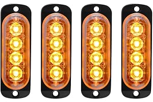 YIFENGSHUN 4pcs 12-24V Luces Estroboscópica de Advertencia de Emergencia Ultra-delgada - Barra de Luz de Precaución de Destello 4LEDS - Camión de Motocicleta Para Automóvil - Ámbar