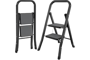 ‎AMHANCIBLE AMHANCIBLE Trittleiter, Leiter mit 2 Stufen, bis 150 kg belastbar, Klapptritt mit breitem Anti-Rutsch-Pedal und Klappsicherung, Einfach zu verstauen, Perfekt für Küche & Haushalt, Schwarz EBSL02BK