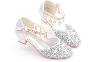 AISHANGYIDE Fille Chaussures Princesse Sandales Paillettes Ballerine Talons Hauts Enfant Doux Déguisement Fête Halloween Noël Anniversaire Carnaval Cosplay EU26-38