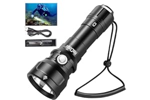 WholeFire Diving Torch Super Bright 2000 Lumens 120M Underwater Flashlight Professional Scuba Snorkeling IPX8 Waterproof PM70 LED Torch Dive Lights with Charger