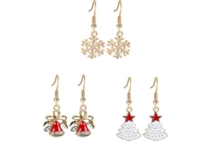 MAKFORT 3 Paar Damen Weihnachts Ohrringe Set Ohrhänger Weihnachtsschmuck Geschenk Glocken Schneeflocke Weiß Weihnachtsbaum