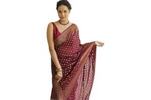 C J Enterprise Kalindi Damen-Sari aus reiner Banarasi-Seide, Kanjivaram-Stil, mit Bluse, für Hochzeit