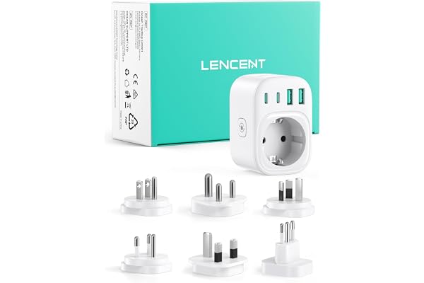 LENCENT Universal reseadapter typ B, D, G, I, L, O, 6 avtagbara resekort | internationell kontakt för USA, UK, Costa Rica, Mexiko, Thailand, Maldiverna, Sri Lanka och Australien