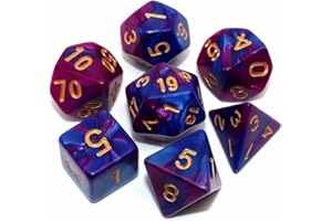 Creebuy Dados DND para Juegos de rol poliédricos, 7 Piezas, para Dungeon and Dragons, MTG, D&D, D20, D12, D10, D8, D6, D4, Color Azul y Morado