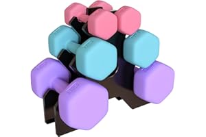 CANMALCHI Hex Dumbbells Set of 6 with Storage Stand, Hand Weights Set for Exercise, Cardio, Strength Training at Home Gym, 2 x 1 kg, 2 x 2 kg, 2 x 3 kg, Hand Weights for Women Men Kids Exercise