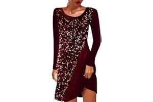 Lettorlick Femmes Col V Robe à Manches Longues Tunique Élégant Soirée Fête Cocktail Shirt Robes de Bal Robe de soirée