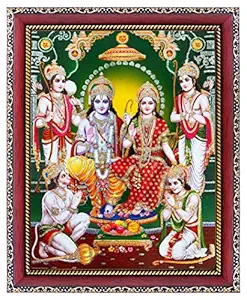 KHANNA ram darbar/ram sita with laxman and Hanuman ji Photo Frame for Wall Hanging/Gift/Temple/puja Room/Home Decor Golden Frame with Unbreakable Acrylic Glass for Worship