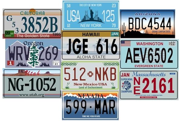 OPO 10 - Lot de 10 PLAQUES D' IMMATRICULATION de Voiture USA en métal - répliques de Vraies plaques américaines (V1)