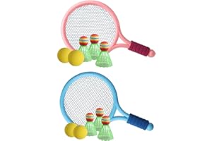 OWOAOOWL Kinder Federballset Kids,Kinder Tennisschläger mit Tragetasche,4 Soft Trainingsbälle und 6 Badminton Birdies Kinder Tennisschläger,Tennisschläger Geschenkset für Kinder Outdoor Indoor Sport