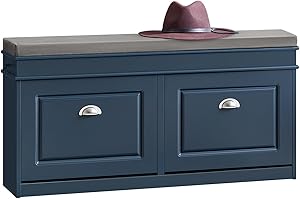 SoBuy Shoe Storage Bench with Seat Cushion 2 Flip-Drawer Hallway Shoe Rack Organizer Shoe Bench Storage with Seat for Entrance Bedroom Indoor Use Blue FSR64-B