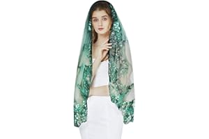 TINAYAUE Damen Spitzenschleier Brautschleier mit Pailletten Hochzeitsschleier zartes Muster Braut weicher Schleier mit Einsatzkamm Schal Tüll katholische Messe Mantilla Schleier für Hochzeit, Kirche