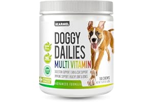 IKARMEL Doggy Dailies | Vitamins Supplements For Dogs | Skin & Coat | Probiotics + Joint Support 24 Vitamins & Minerals puppy to Senior Multivitamin