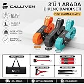 Calliven Premium Diren&ccedil; Lastiği Seti 3'l&uuml; - Kapı Ankrajlı, El Tutacaklı, Ayak Bilek Kayışlı Fitness Bandı 12li Set