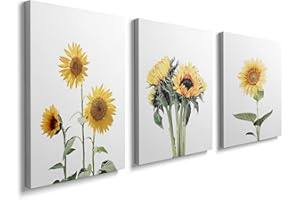 PRINFANTASY 3Pcs Framed Canvas Wall Art Sunflower Modern Aesthetic Yellow Plant Wall Art Boho Home Decor Poster Canvas Painting Wall Decor for Bedroom Living Room Office Ready to Hang 30x40cmx3 Pcs GYH0173