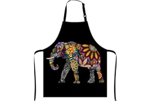 Wasach Mandala Floral Elephant Bib Apron with Adjustable Neck for Men Women,Suitable for Home Kitchen Cooking Waitress Chef Grill Bistro Baking BBQ Apron