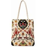 Osmanlı Desenli Kumaş Tote &Ccedil;anta &ndash; İ&ccedil;i Su Ge&ccedil;irmez, Hafif ve Dayanıklı Bez &Ccedil;anta, G&uuml;nl&uuml;k Kullanım &amp; Şık Hediye (35x25 cm)