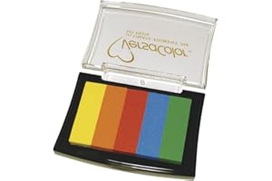 Rayher 2839749 Stempelkissen Versacolor, 5 Farben, Stempelfläche 4,7x7,5 cm, Regenbogen