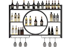 ZYUKER Modern Metal Wall Mounted Wine Display Rack, Hanging Industrial Round Wine Racks, Bar Unit Floating Shelves, Glass Rack Iron Display Stand for Home, Restaurant, Bars (Black,100x15x80cm/39x5.9x31in)