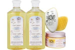 Camomila Intea - 2 Champús Infantiles Reflejos Rubios 250 ML + Mascarilla Reflejos Rubios 250 ML + Cepillo Antienredos y antitirones