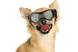 NAMSAN Hundebrille für Kleine Hunde UV-Schutz Hunde Sonnenbrille mit Einstellbar Gummiband Winddichte Hunde Motorradbrille-Schwarz