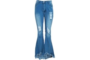 KBOPLEMQ Damen Schlaghosen Jeanshose lang Stretch Skinny Schlagjeans Schlag Weite Jeanshosen Weites Bein Denim Hose Hüftjeans Slim Flare Jean Streetwear Hippie Hose Flower Power Kleidung S-XXL