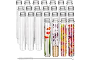 Kurtzy 25 Pcs (110 ml) Clear Plastic Test Tube Bead Storage Vial Containers with Screw Tops and Cleaning Brush -Transparent Storage Test Tube Bottles for Beads - Jewelry Storage Containers 185X25 mm