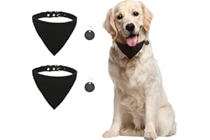 URROMA 2PCS Black Triangle Dog Bandana Collar, Velvet Dog Bandana with Adjustable Buckle and Tag, Dog Bandanas for Dogs and Cats, M