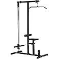 HOMCOM Lat Pull Down Machine with Extra Pulley for Seated Rows, Cable Pulley System with Adjustable Seat for Home Gym
