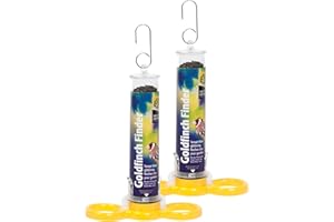 Jacobi Jayne® Pre-filled Niger Bird Feeders for Garden Birds Goldfinch Finder Pack of Two - Hanging Bird Feeders For Small Birds. Niger Bird Feeder Hanging Wire Included, Yellow