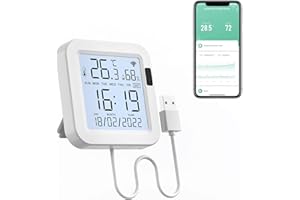 CHATTHEN WiFi Thermometer Hygrometer Innen, Tuya Raumthermometer wlan Temperatursensor mit Smart App, LCD Bildschirm Digitales Thermo-Hygrometer für Raumtemperatur, Keller, Babyzimmer (8cm*8cm)