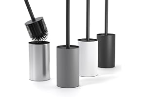 SAVEGA Scopino WC Silicone – Con Porta Scopino per WC in Acciaio Inox e Protezione Antischizzo – Scopettino Bagno Durevole e Igienico (Grigio Opaco)