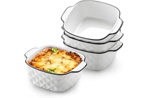 NUTRIUPS 13Oz Ceramic Baking Dishes set of 4, Square Baking Dishes, 400 ml Small Baking Dish for Air Fryer, Ceramic Bakeware with Handles (Diamond Design-Set of 4)
