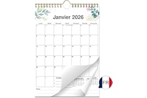 AEYAKA Calendrier Mural 2026, Planificateur Mensuel 14 Mois de Novembre 2025 à Décembre 2026, Format A4, Jours Fériés et Espace Notes, Design Fleurs, Français