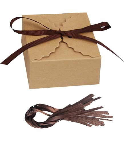 50 Scatoline Regalo In Carta Kraft Con Coperchio E Corda Di Iuta – 5x5x5 Cm – Forma Quadrata Con Cuore – Per Bomboniere E Piccoli Regali - 2