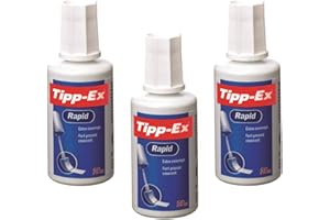 ‎BIC Tipp-Ex Rapid, Korrekturflüssigkeit, hochwertige Korrekturflüssigkeit, hervorragende Deckkraft, 20 ml, 3 Stück, weiß