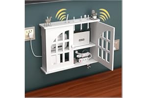 PPGE Home Scatola Router WiFi da Parete, Scatola di Immagazzinaggio per Cavi, Scatola Nascondi Cavi, Legno Plastica Scatola Organizzatore Cavi, Scaffale a Muro per Componenti TV Cavi B