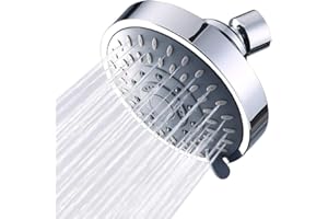 High Pressure Shower Head, Rain Showerhead 360°Adjustable Angles, VIGIME 4 inch 5-Setting Rain Shower Head for Low Water Pressure, Rainfall Showehead with Adjustable Swivel Ball Joint