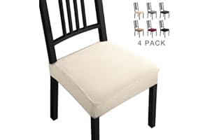 BALLADHOME Fundas para sillas Pack de 4 Fundas sillas Comedor Elásticas Fundas de Asiento para Silla Diseño Jacquard Cubiertas de la sillas Extraíbles y Lavables-Decor Restaurante (Paquete de 4,Cream) -B