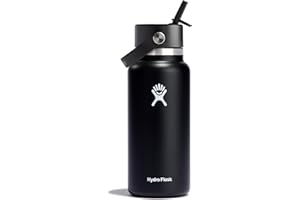 Hydro Flask - Water Bottle 946 ml (32 oz) - Vacuum Insulated Stainless Steel Water Bottle with Flex Straw Cap - Wide Mouth - Black