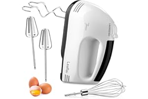 LEAFLAI Leafai Handmixer - Elektrischer Handrührgerät mit 7 Geschwindigkeitsstufen Turbo-Boost Handmixer mit 5 Edelstahl-Zubehörteilen zum Schlagen und Mischen – spülmaschinenfest