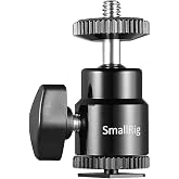 SMALLRIG Mini Ball Head 360&deg;Swivel, Ballhead Mount with Maximum Load 3kg/6.6lbs with Removable 1/4" Hot Shoe Adapter for DSLR