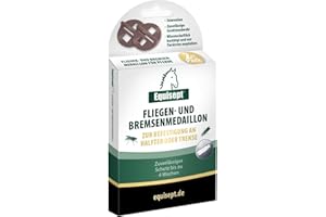 Equisept Fliegen- & Bremsen-Medaillon 2er Pack - Innovative Lösung zur Insektenabwehr am Pferd - Einfaches Anbringen an Halfter oder Trense - Bis zu 4 Wochen repellierende Wirkung - Dopingfrei