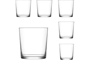 TRESV Set de 6 Vasos de Agua de Colores Pastel, Vasos de Cristal Multicolor y Transparentes, Aptos para Lavavajillas (345 ml Transparente)