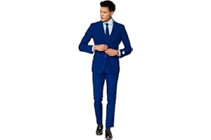 OppoSuits Fiesta de Color sólido para Hombre, Azul Marino, Traje Completo: Incluye Pantalones, Chaqueta y Corbata, 40