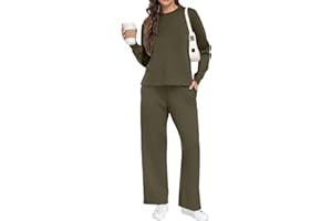 GRECERELLE Chándal de dos piezas para mujer, chándal de otoño, traje de manga larga, informal, cuello redondo, tops y chándales, pantalones de chándal con bolsillos